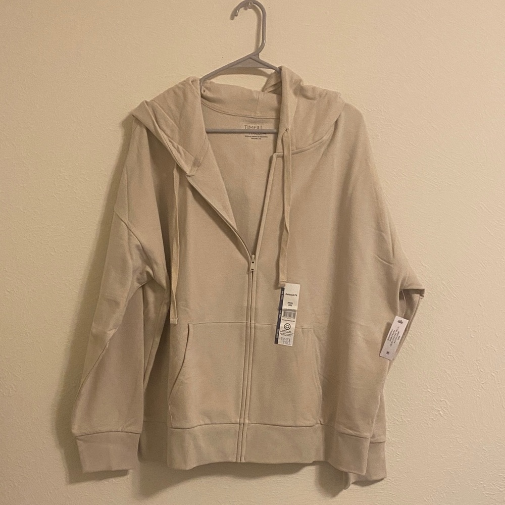 Time and Tru Cream Full-Zip Hooded Bomber Jacket